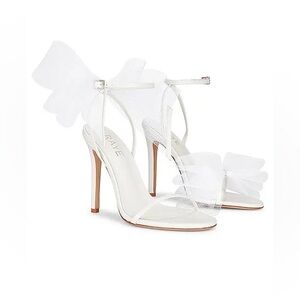 RAYE White Mesh Butterfly Ankle-Strap Stilettos